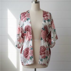 Cotton On Body Peony Floral Print Satin Robe Kimono Duster S/M Romantic Boho EUC